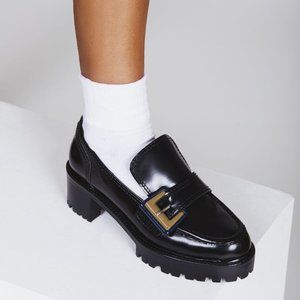 Nicole Saldana black Leather Loafers platform size 10